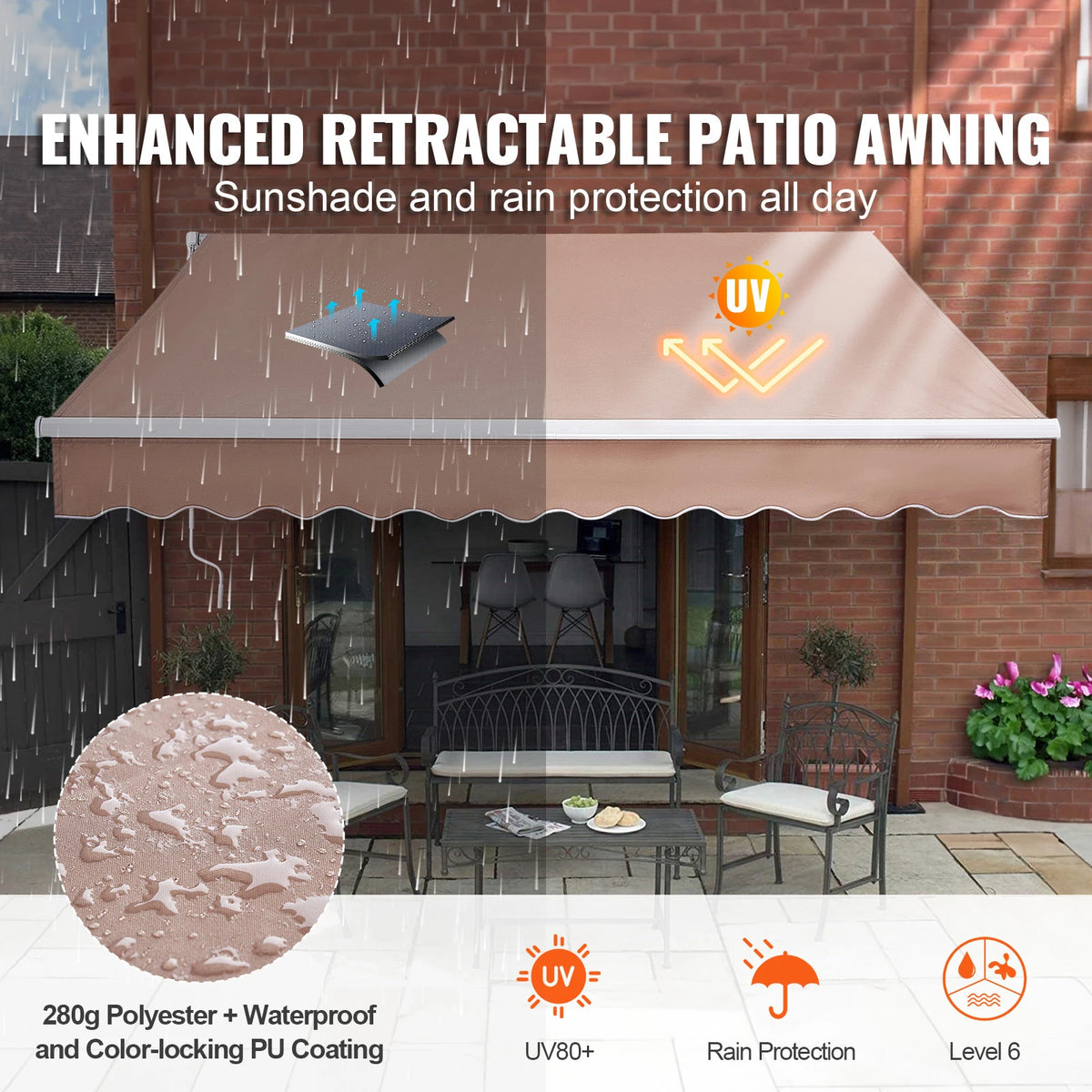 SucceBuy Manual Retractable Patio Awning With UV Protection