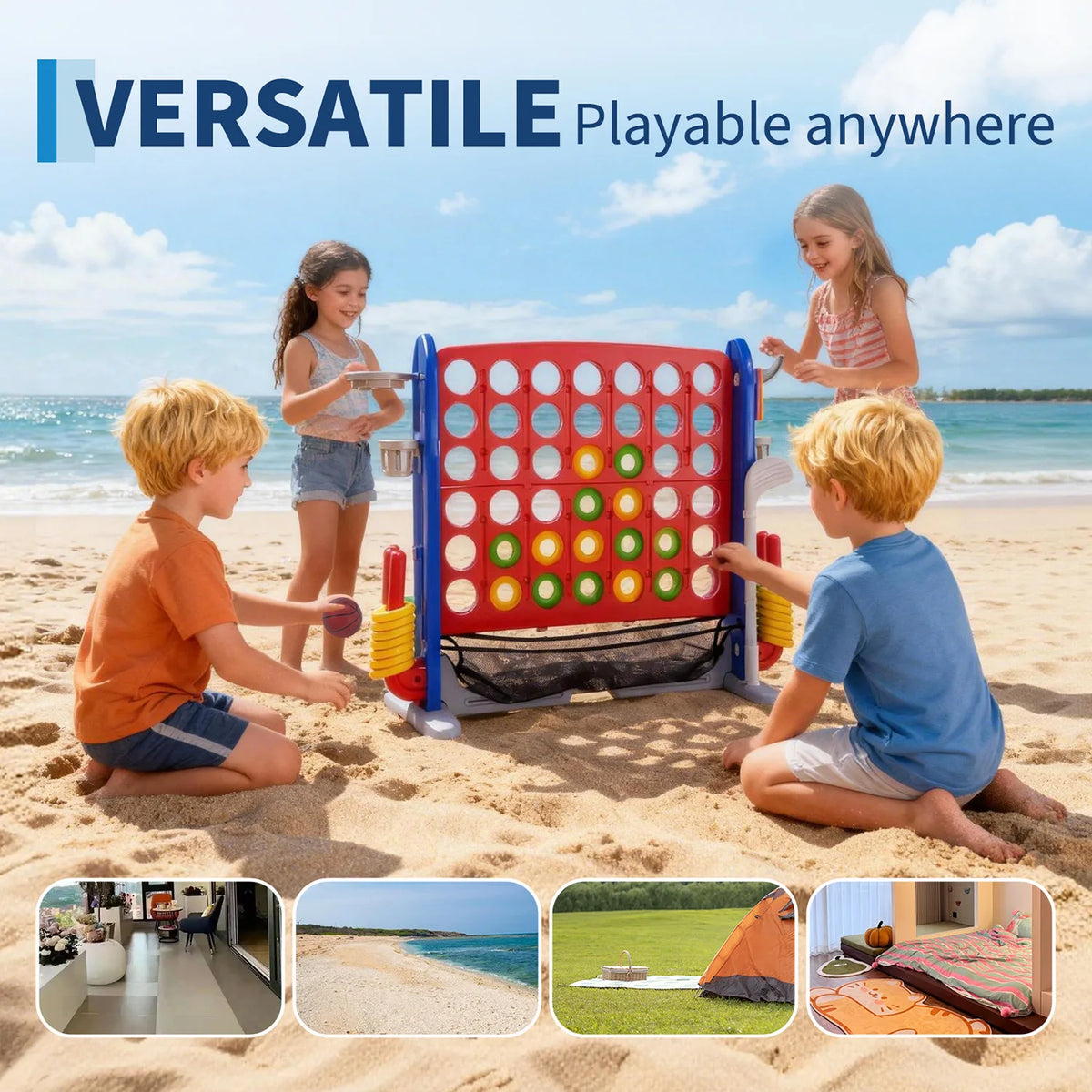 Giant Connect Game Set With Basketball Hoop And Ring Toss