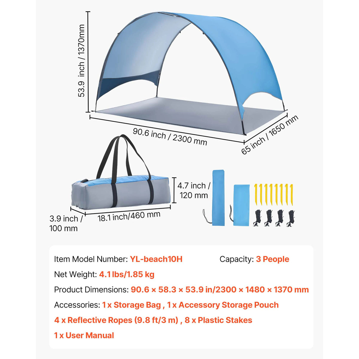 SucceBuy UPF 50 Beach Tent Sun Shelter for Outdoor Camping