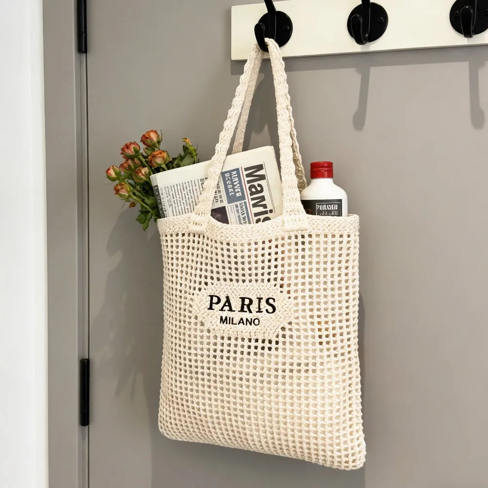HATISAN Crochet Mesh Tote Bag for Beach and Everyday Travel