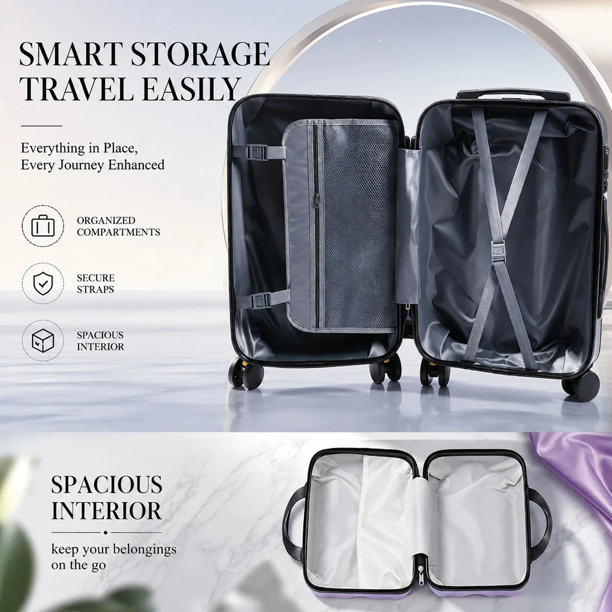 Spinner Hardshell Luggage Set With Carry On And TSA Lock