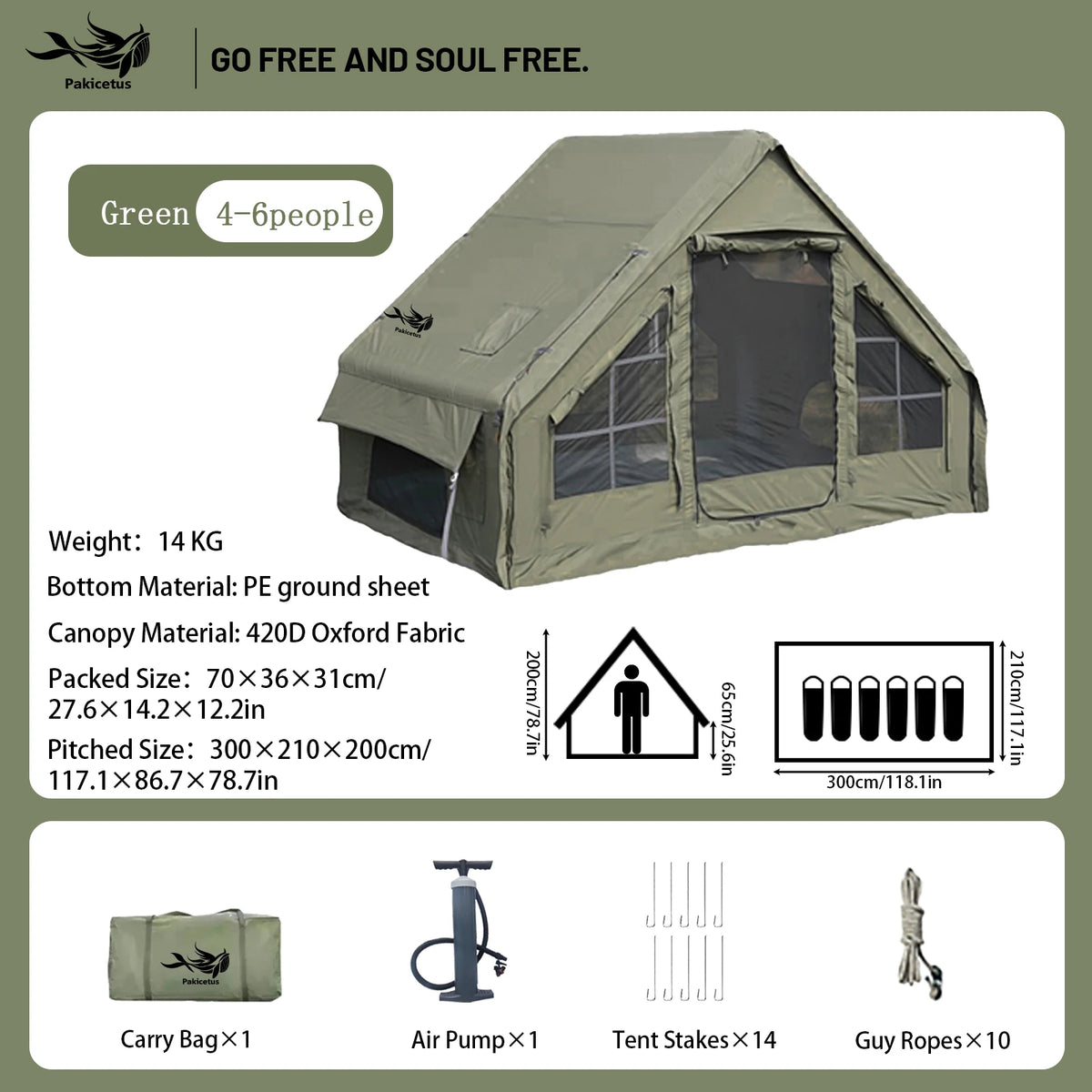 PAKICETUS All Season Inflatable Camping Tent With Manual Hand Pump