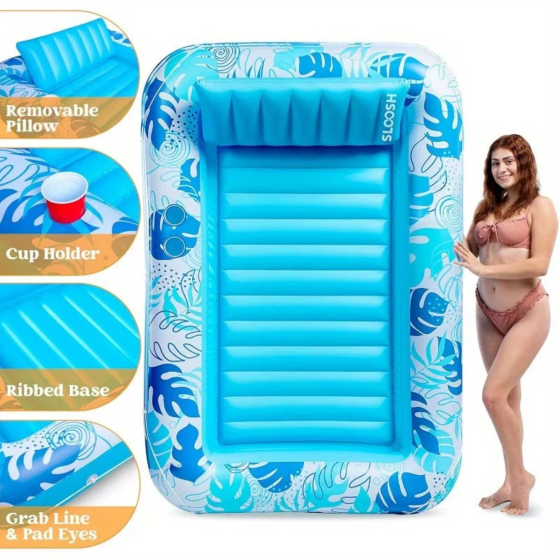 JOYFY 4 in 1 Suntan Tub Raft Floatie Inflatable Tanning Pool 70" x 46" Pool Floats Adult with Pillow for Water Party Gifts