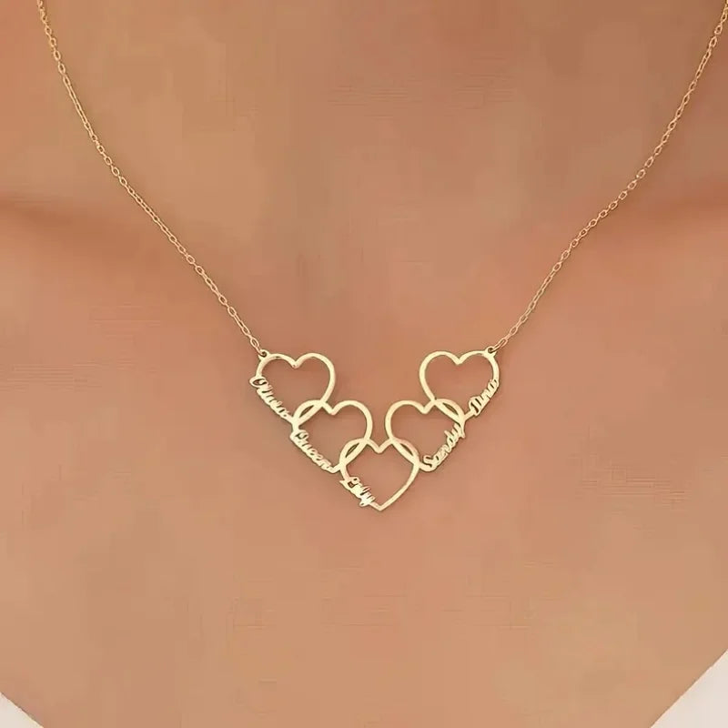 WinWinWin Personalized Heart Name Necklace Custom Family Pendant