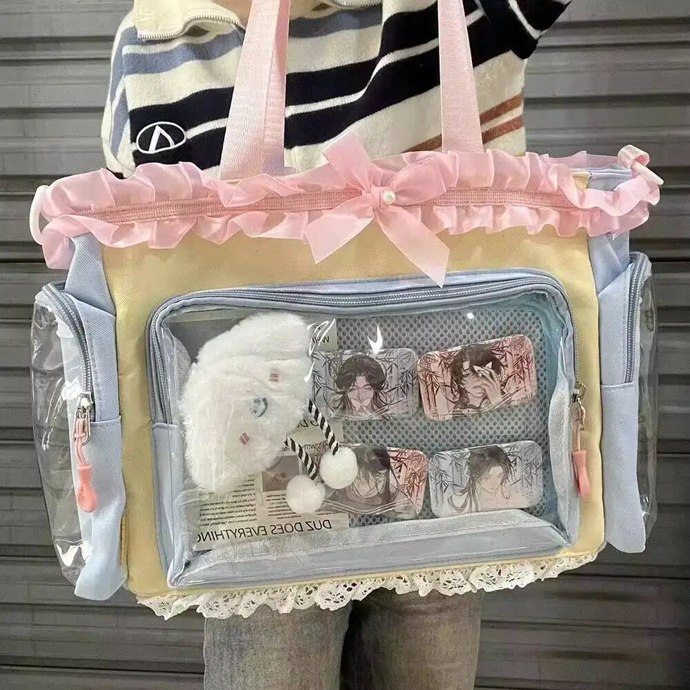 Cute Lolita Ita Transparent Shoulder Tote Bag With Bow Detail