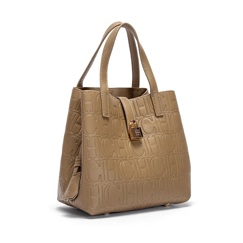 CHCH Women's PU Letter Detail Handbag With Open Pocket