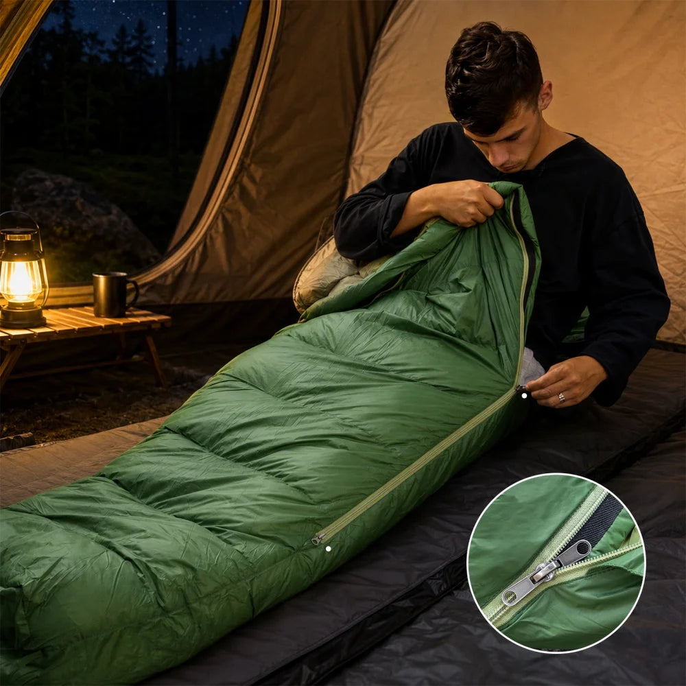 Night Cat Duck Down Mummy Sleeping Bag For Outdoor Camping Hikes