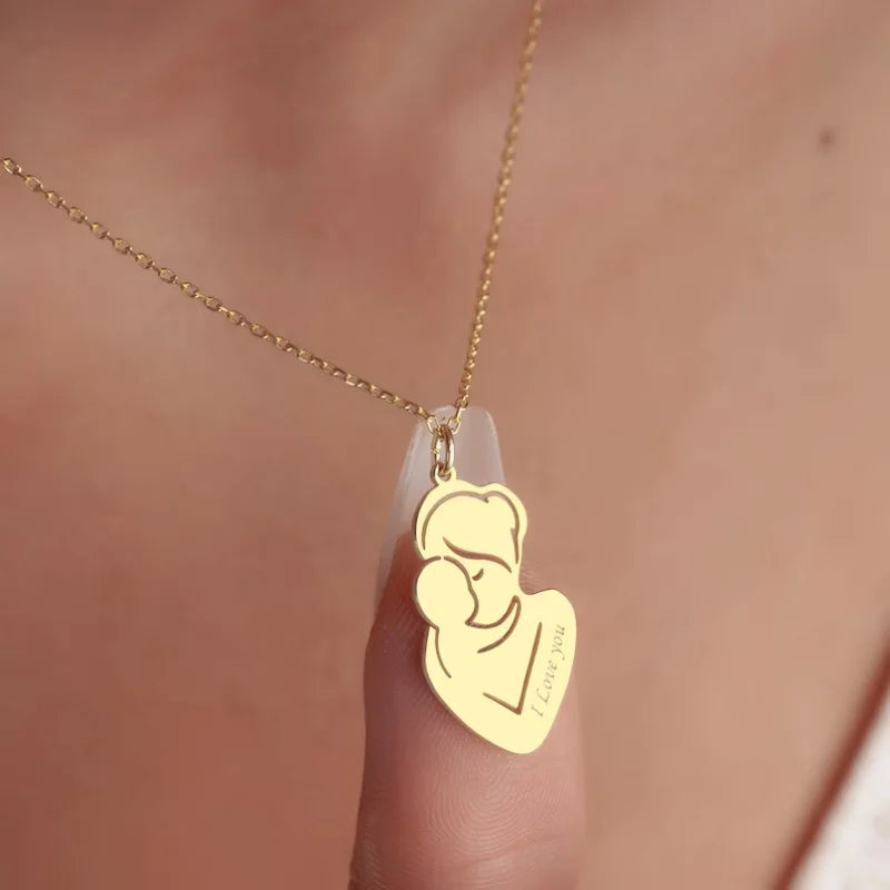 WinWinWin Customized Mother And Baby Name Engraved Necklace Gift