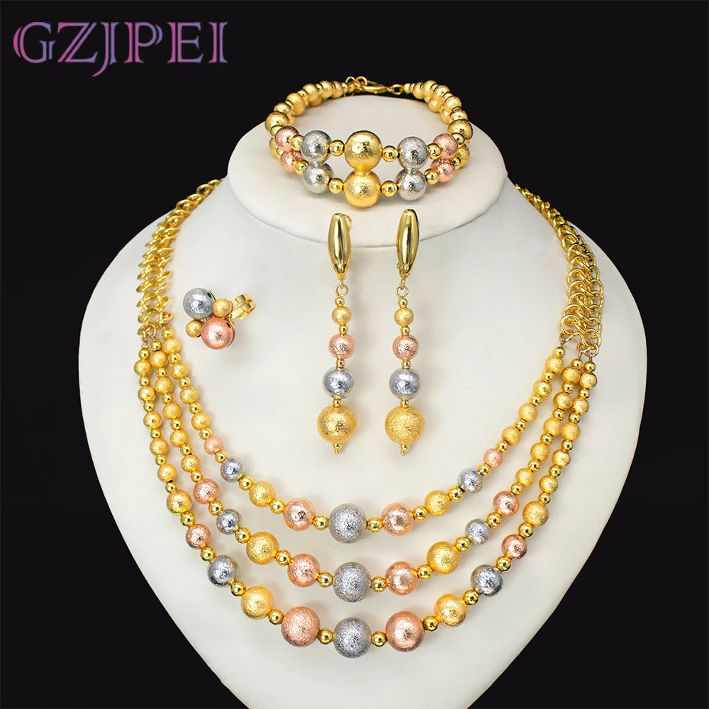 GZJPEI Women's Layered Bead Jewelry Set Necklace Bracelet Earrings Ring