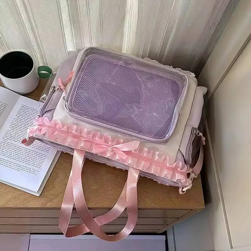 Cute Lolita Ita Transparent Shoulder Tote Bag With Bow Detail