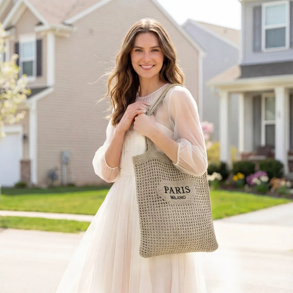 HATISAN Crochet Mesh Tote Bag for Beach and Everyday Travel