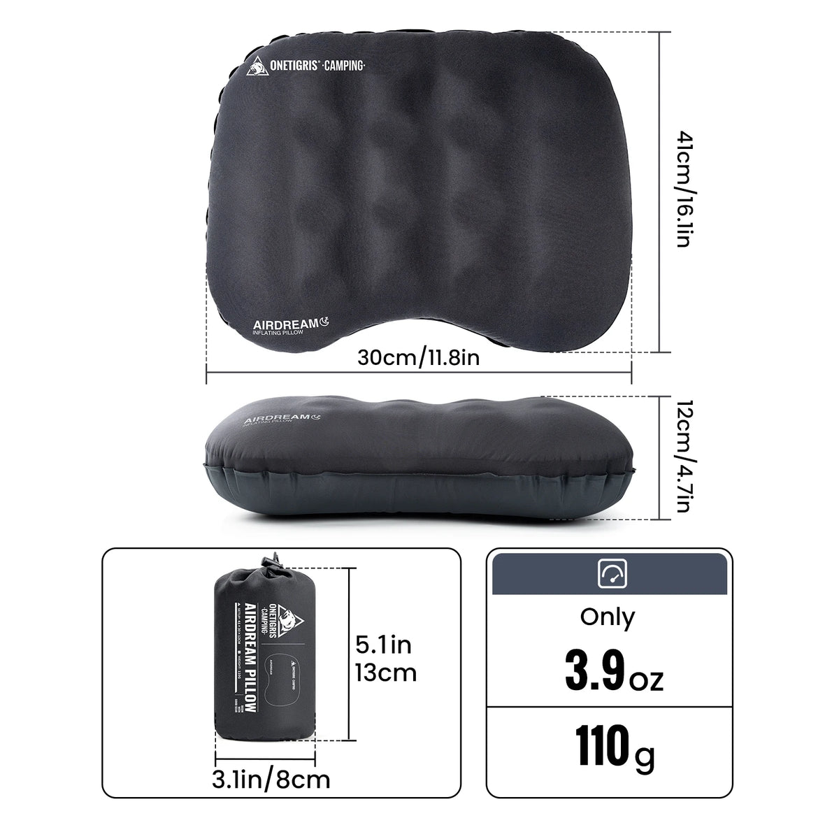 OneTigris Airdream Inflatable Camping Pillow for Travel and Backpacking