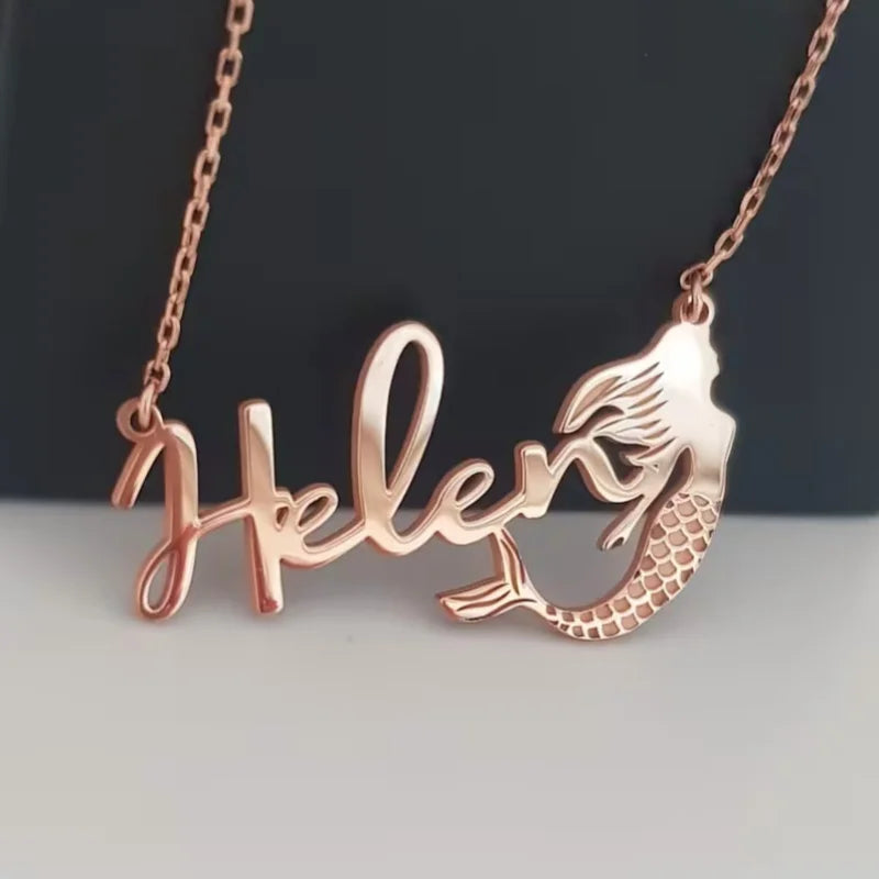 WinWinWin Personalized Mermaid Name Necklace Gift for Her and Girls