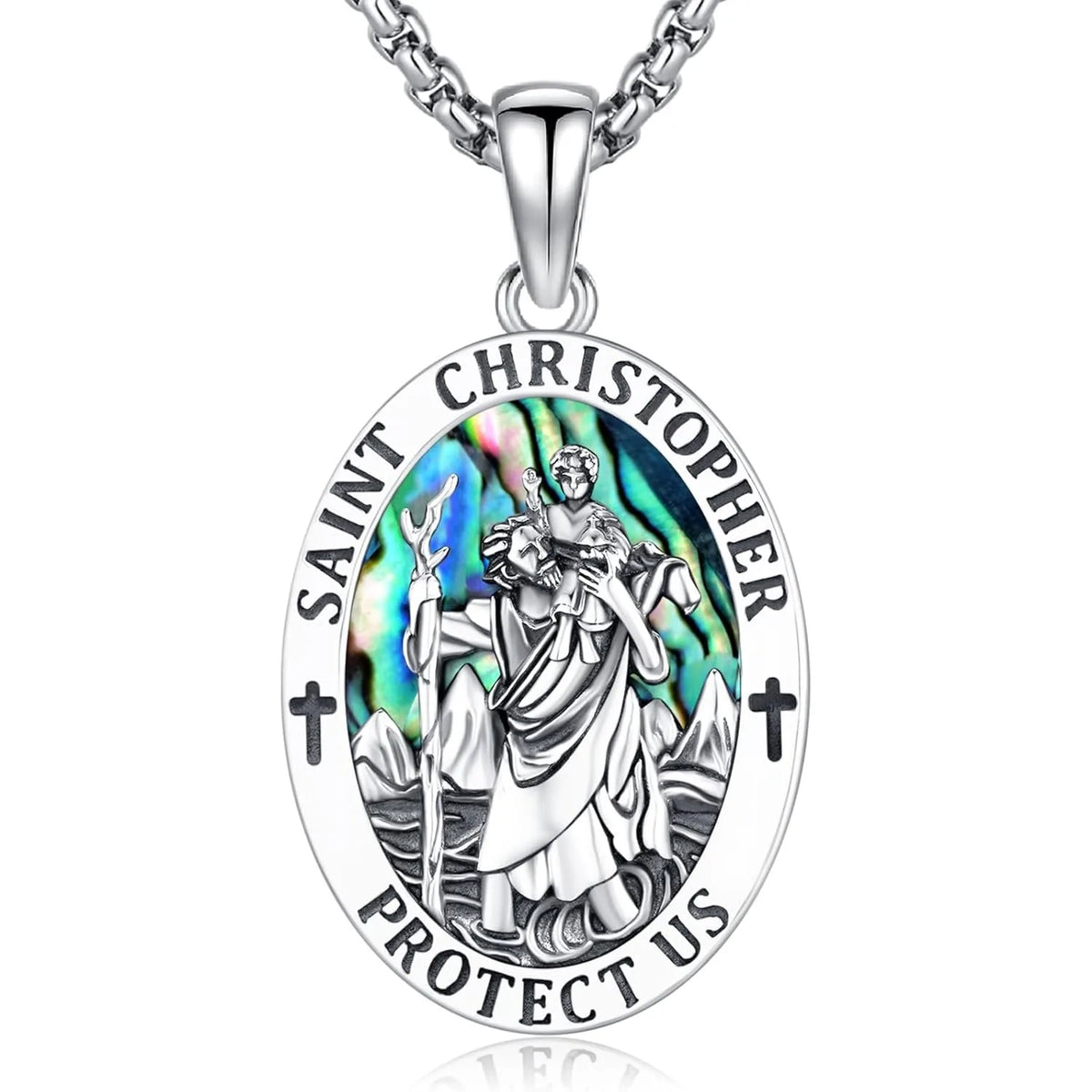 DRINSPER Sterling Silver Saint Christopher Protection Medal Necklace