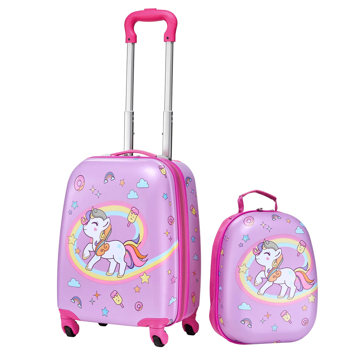 SucceBuy Kids Hardside Luggage Set With Backpack And Rolling Wheels
