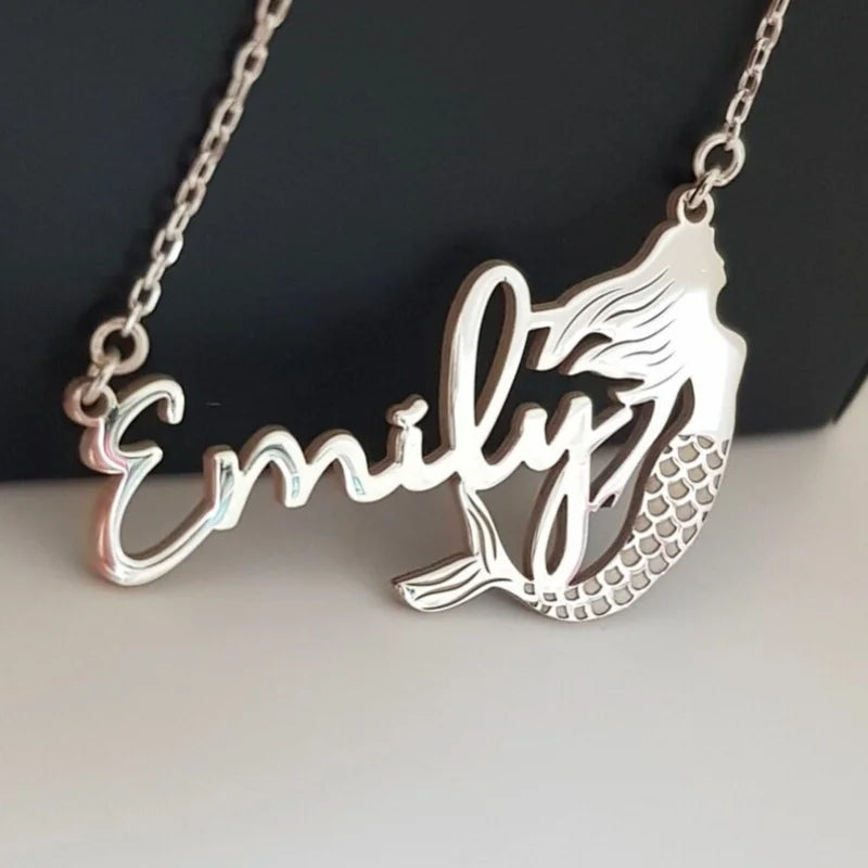 WinWinWin Personalized Mermaid Name Necklace Gift for Her and Girls