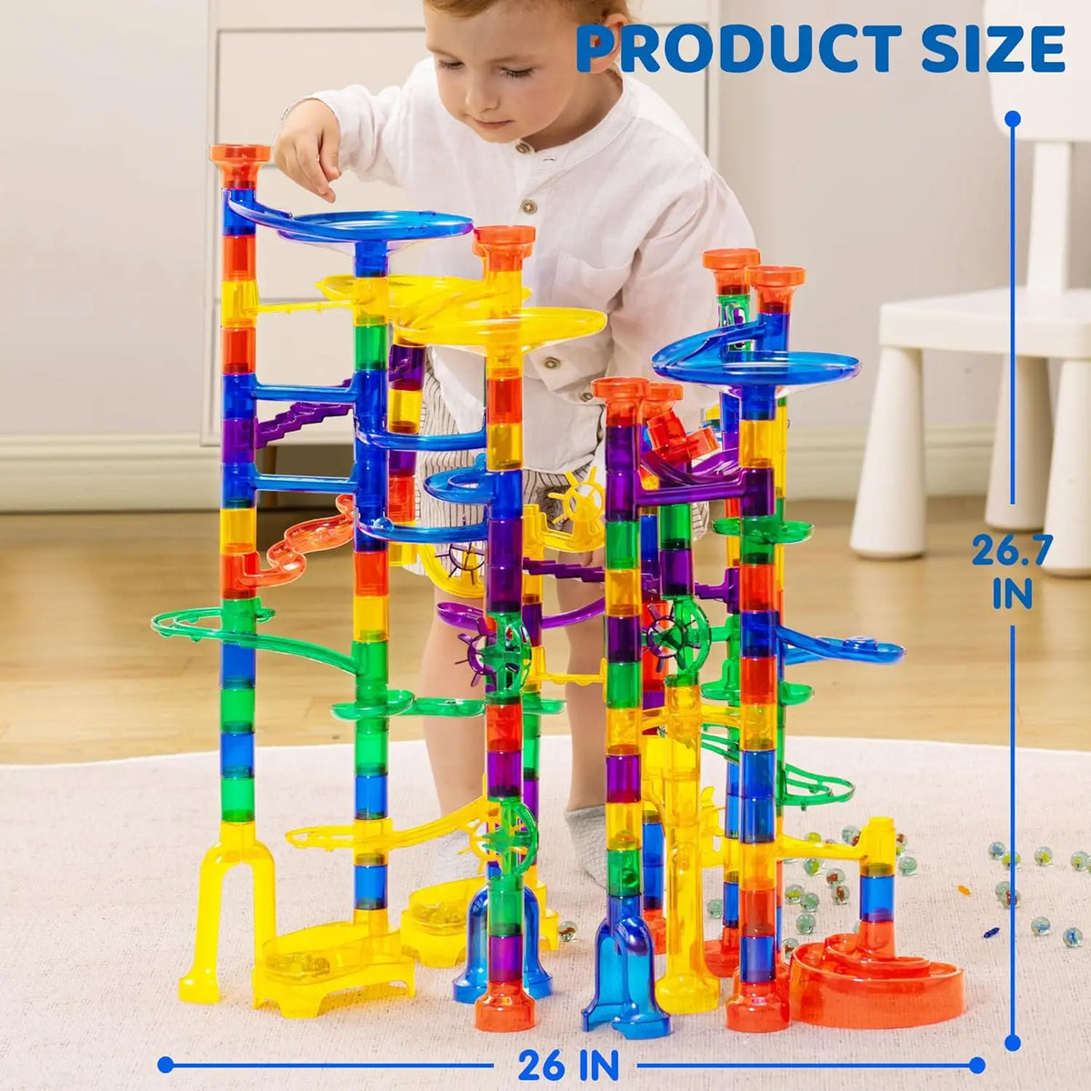 JOYFY 207Pcs Glowing Marble Run Construction Building Blocks Toys with 5 Glow in The Dark Toy for Boys Girl Educational Toy Gift