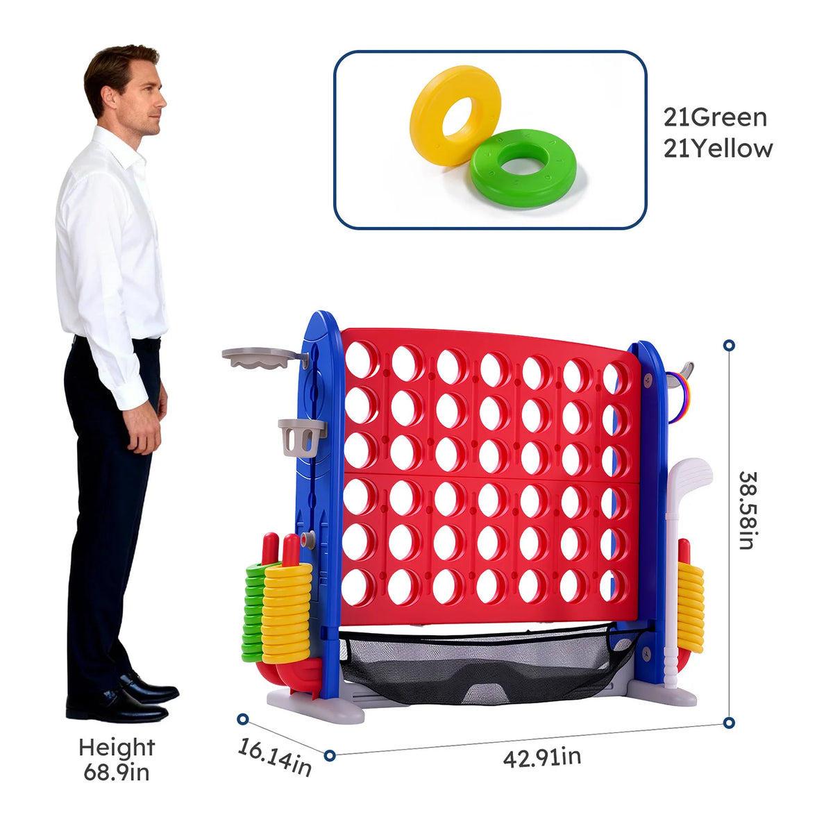 Giant Connect Game Set With Basketball Hoop And Ring Toss