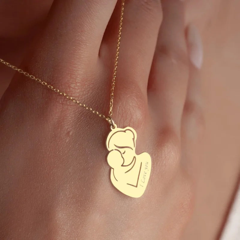 WinWinWin Customized Mother And Baby Name Engraved Necklace Gift