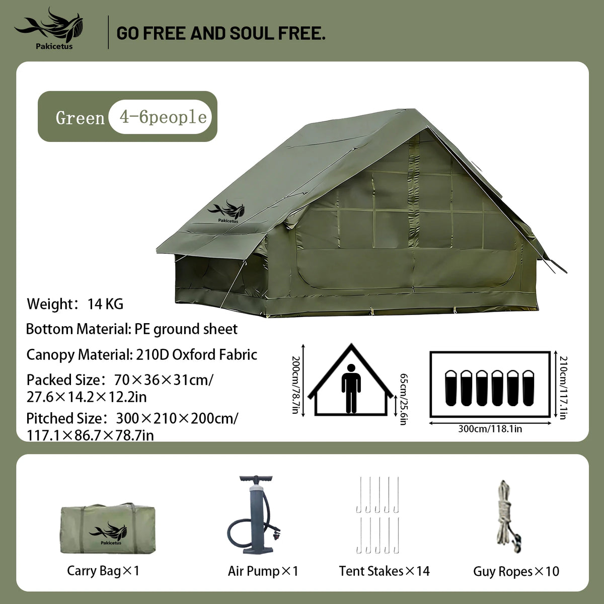 PAKICETUS All Season Inflatable Camping Tent With Manual Hand Pump