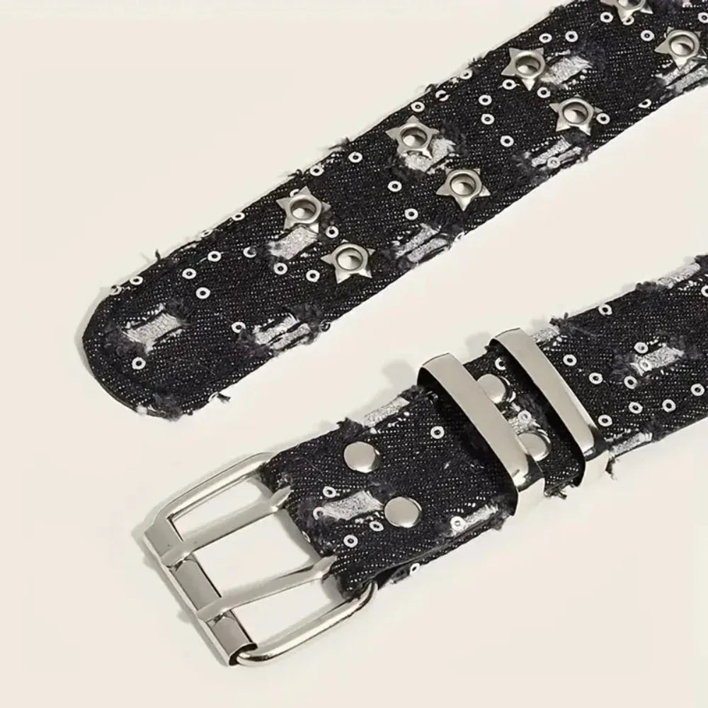 Fashion Canvas Belt With Punk Star Hollow Buckle Unisex Style