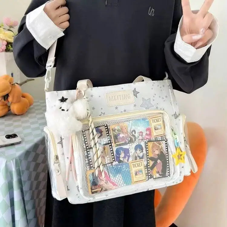 Cute Lolita Ita Transparent Shoulder Tote Bag With Bow Detail