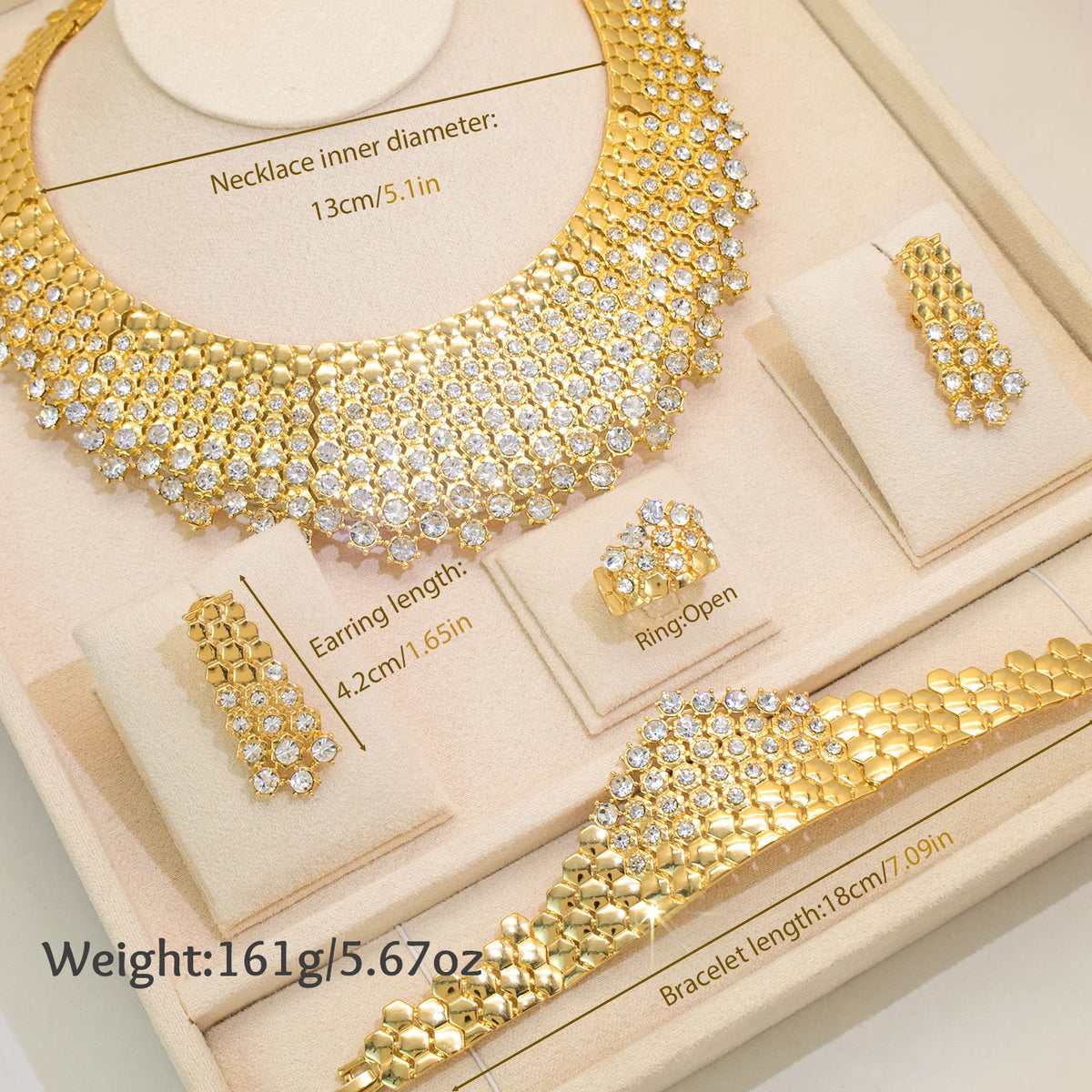 GZJPEI Zircon Jewelry Set With Necklace Bracelet Earrings And Ring