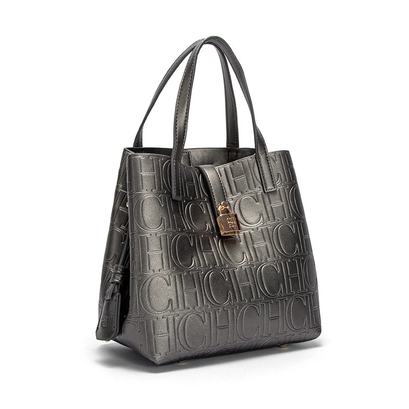 CHCH Women's PU Letter Detail Handbag With Open Pocket