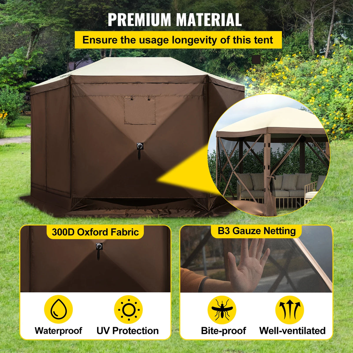 SucceBuy Pop Up Camping Gazebo Canopy Shelter With Insect Protection