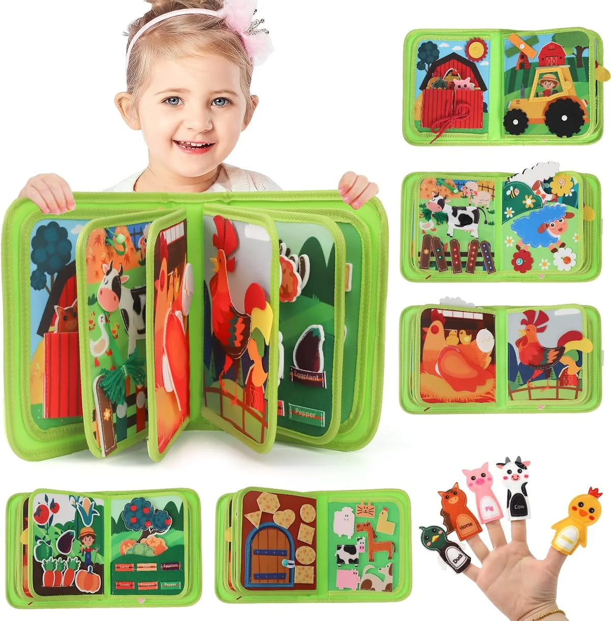 Montessori Farm Busy Book Sensory Learning Toy for Toddlers
