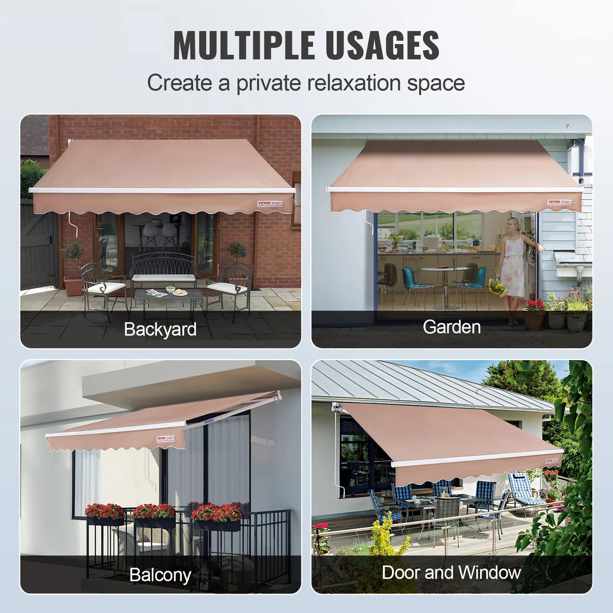 SucceBuy Manual Retractable Patio Awning With UV Protection