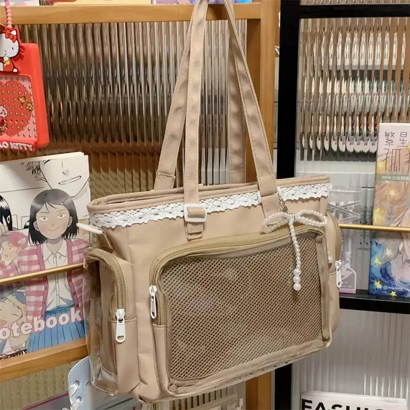 Cute Lolita Ita Transparent Shoulder Tote Bag With Bow Detail