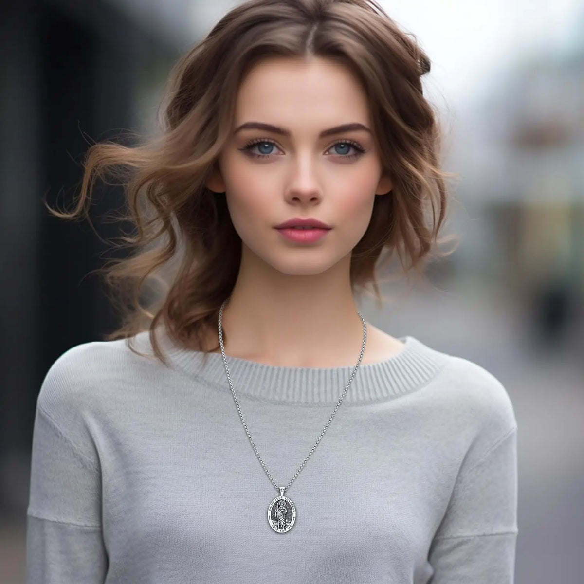 DRINSPER Sterling Silver Saint Jude Pendant Necklace for Unisex