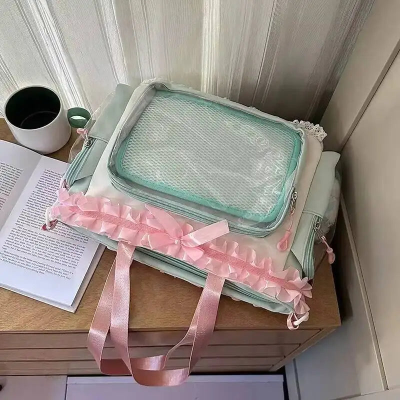 Cute Lolita Ita Transparent Shoulder Tote Bag With Bow Detail