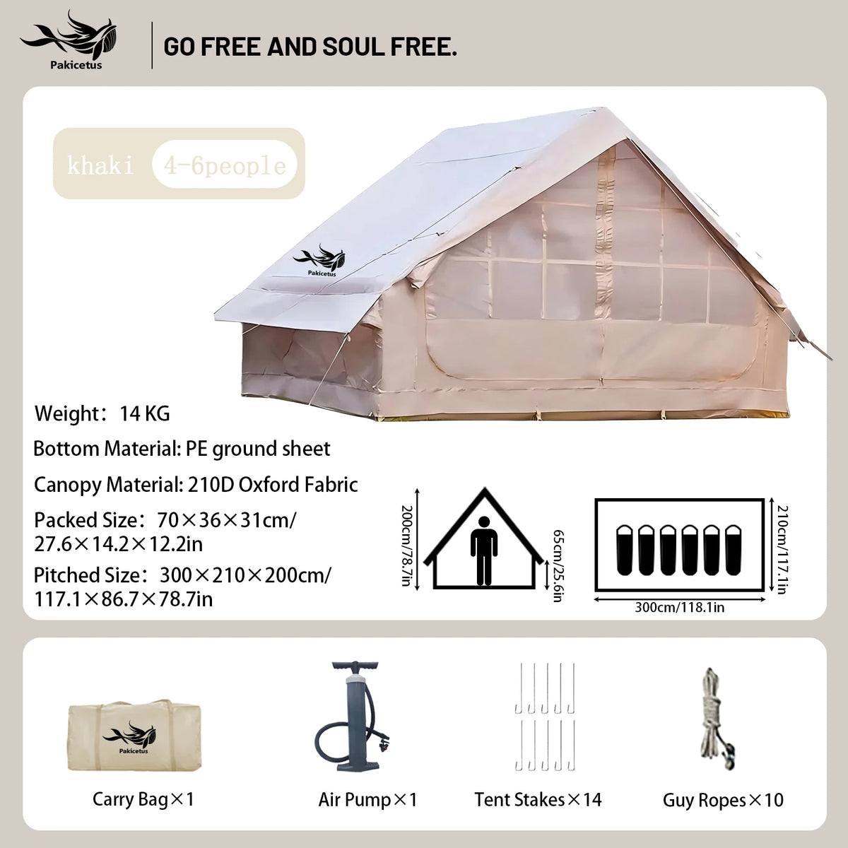 PAKICETUS All Season Inflatable Camping Tent With Manual Hand Pump