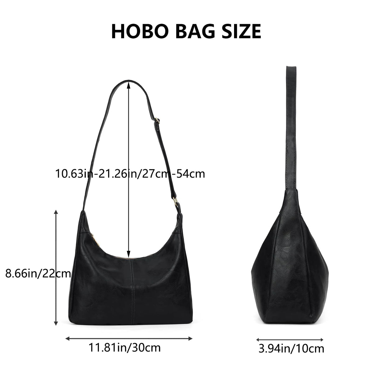 Soft Vegan Leather Hobo Shoulder Bag for Women with Zipper