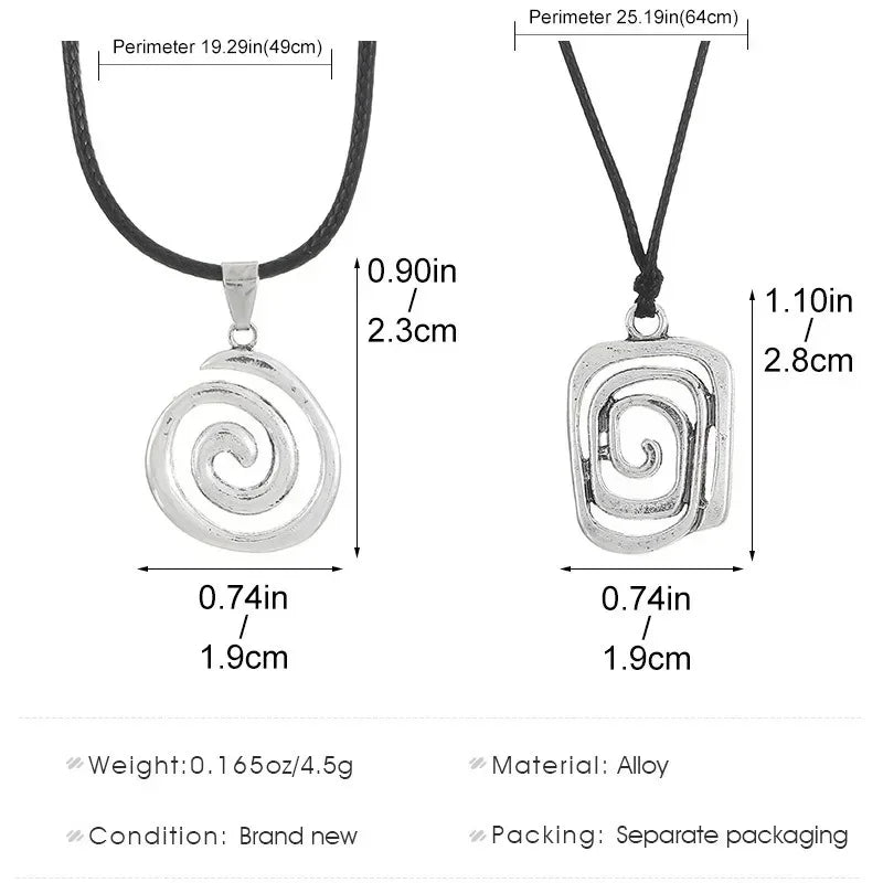 Vintage Spiral Vortex Pendant Necklace With Woven Leather Rope