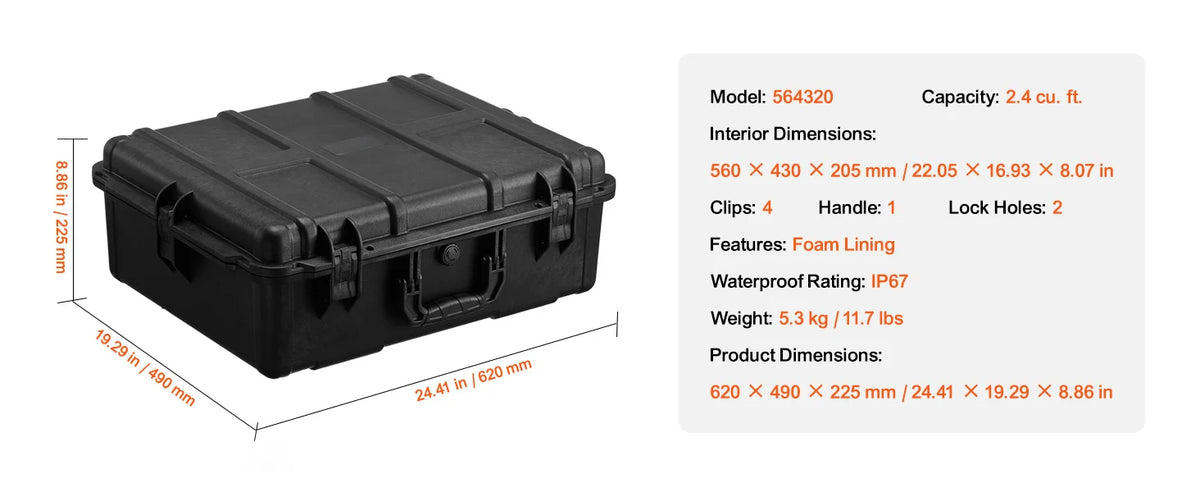 SucceBuy Waterproof Hard Case With Customizable Protective Foam Lining