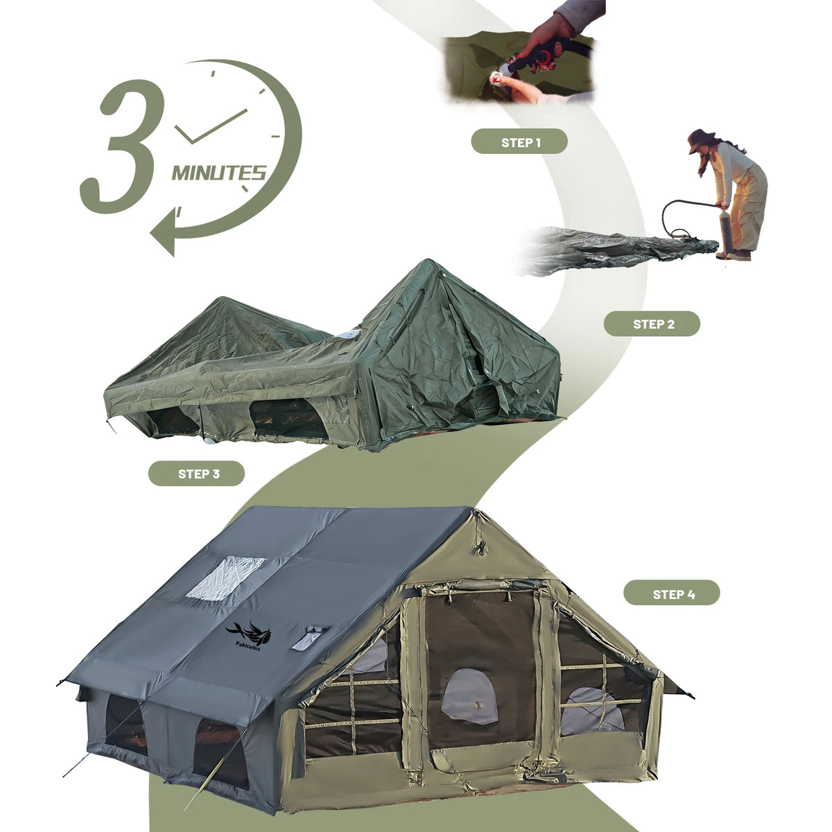 PAKICETUS All Season Inflatable Camping Tent With Manual Hand Pump