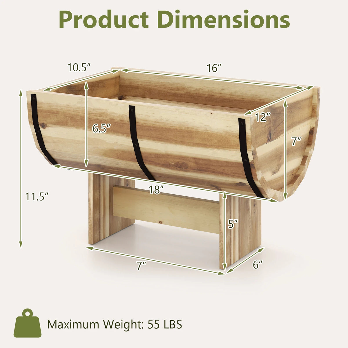 Outdoor Acacia Wood Half Barrel Planter Box With Legs