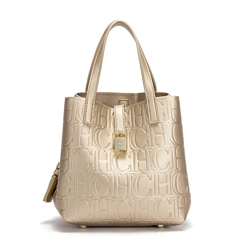 CHCH Women's PU Letter Detail Handbag With Open Pocket