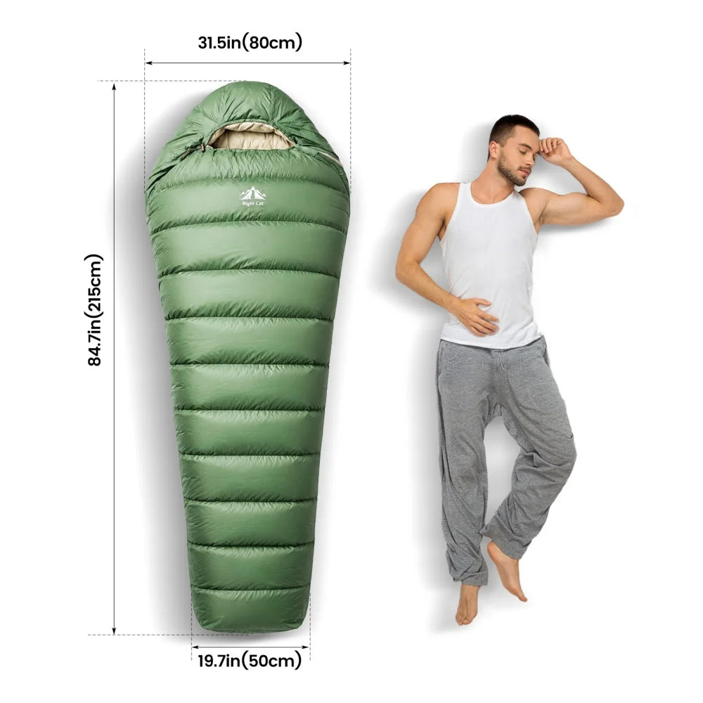 Night Cat Duck Down Mummy Sleeping Bag For Outdoor Camping Hikes