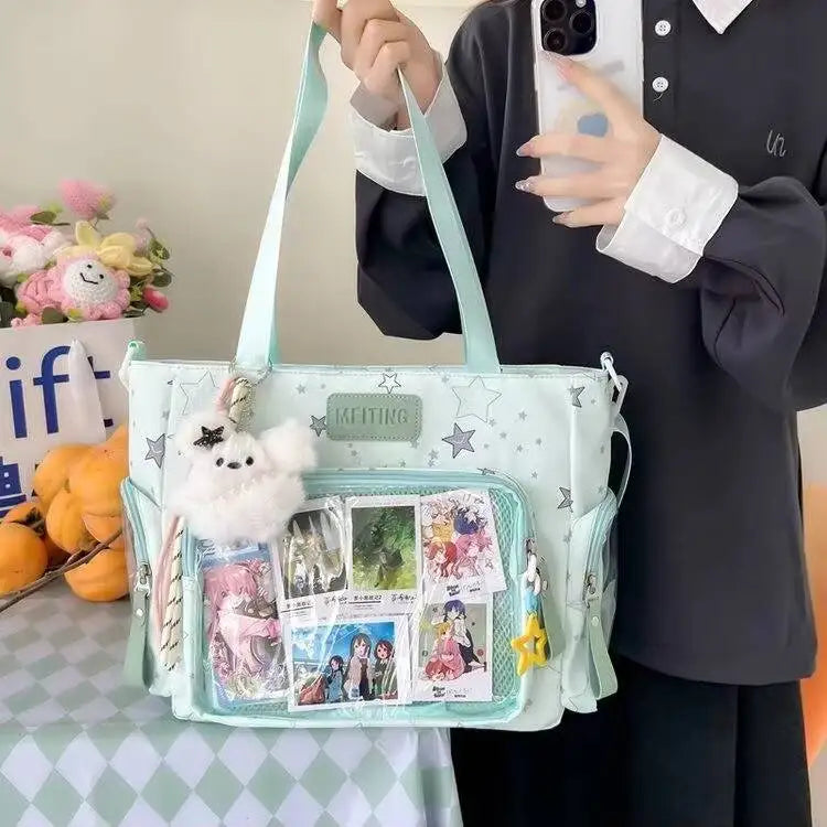 Cute Lolita Ita Transparent Shoulder Tote Bag With Bow Detail
