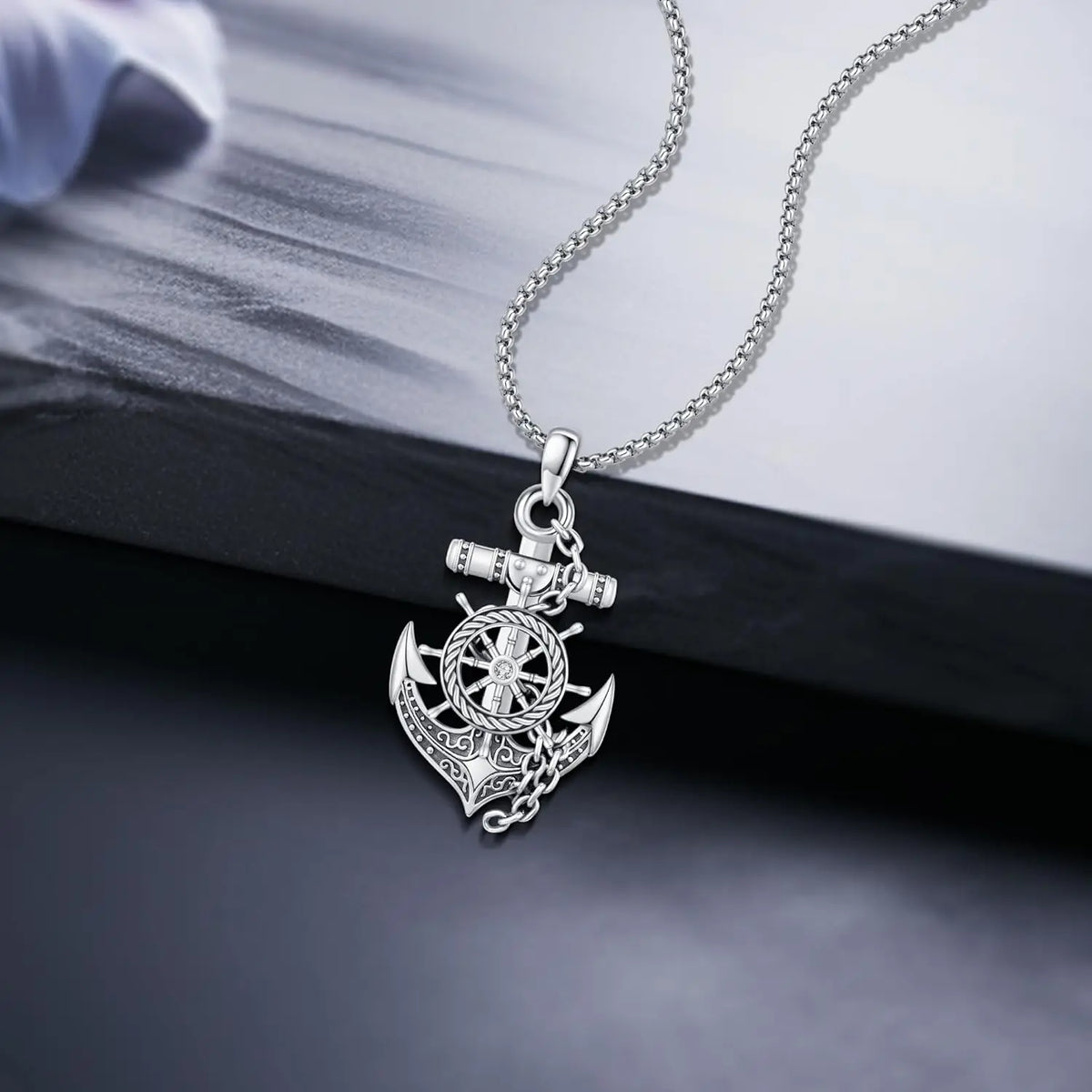 DRINSPER Sterling Silver Compass Pendant Necklace for Men and Women