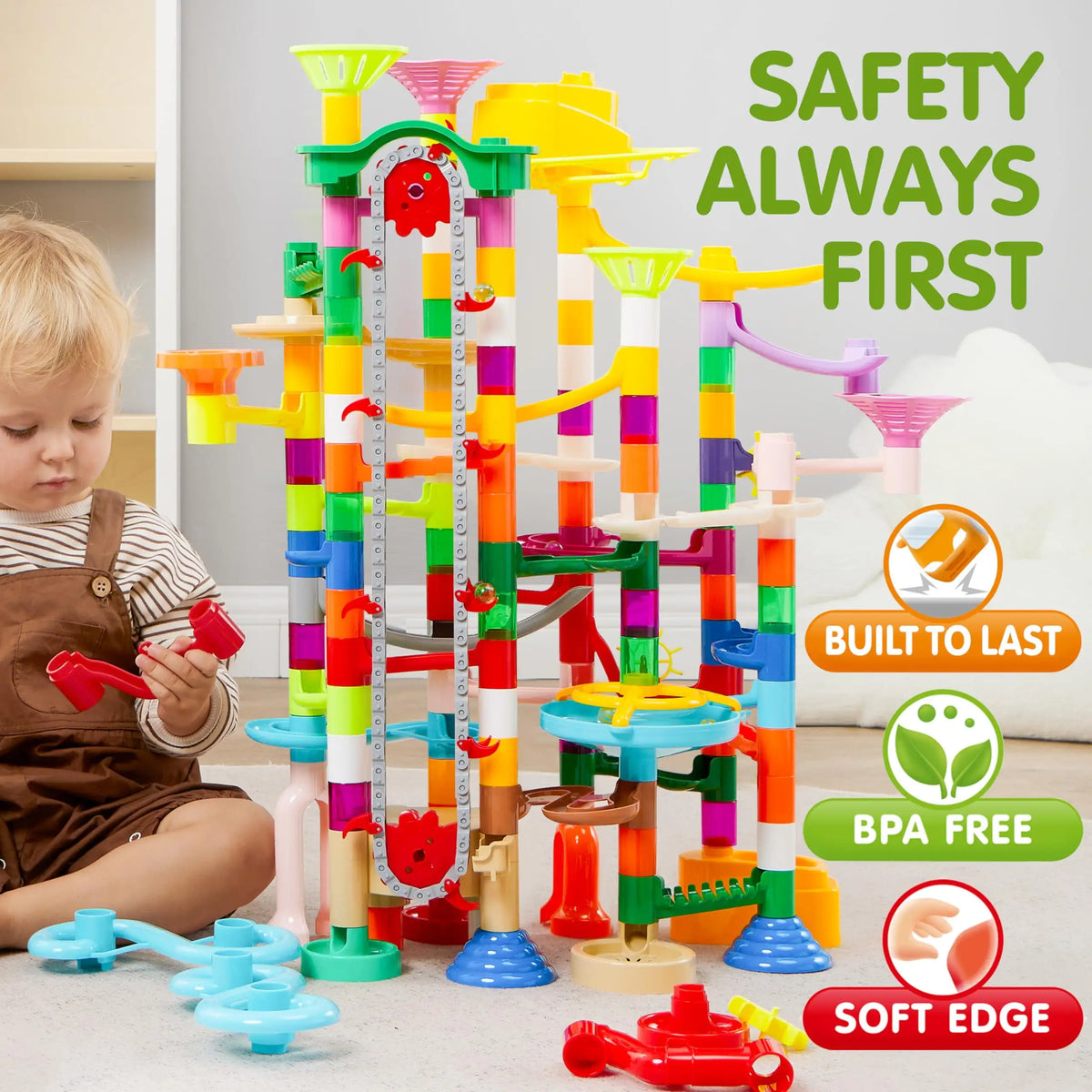 Joyfy 236 Pcs Glowing Marble Run with Motorized Elevator Construction Building Blocks STEM Educational Toys Set for Kid Ages 4-8