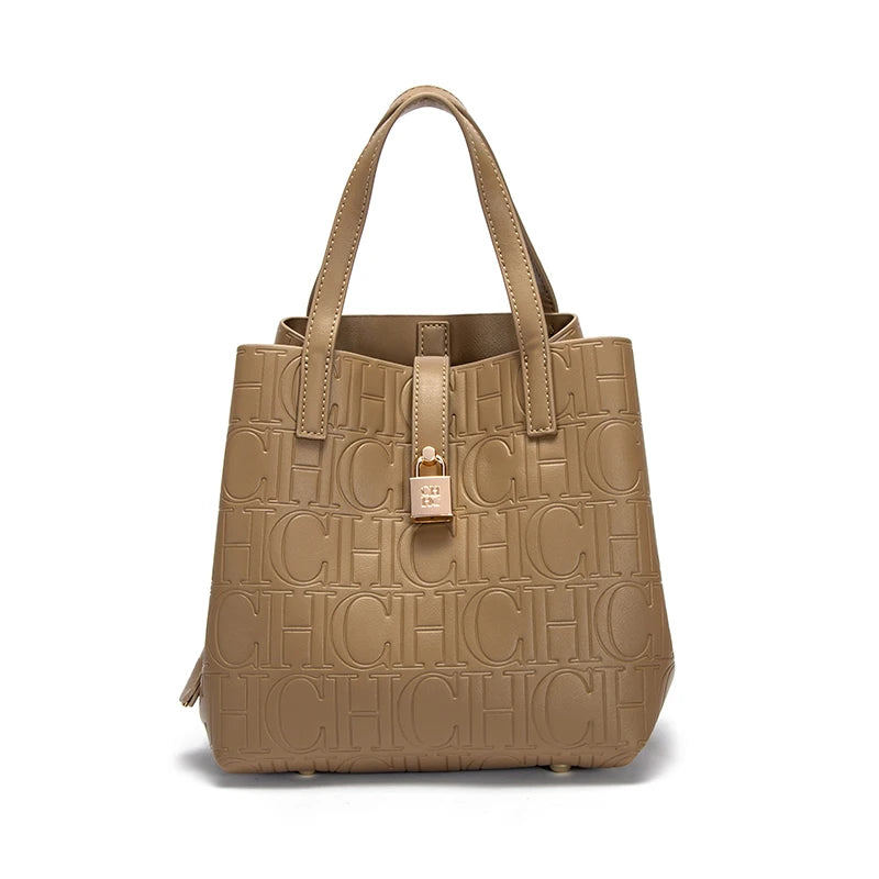 CHCH Women's PU Letter Detail Handbag With Open Pocket