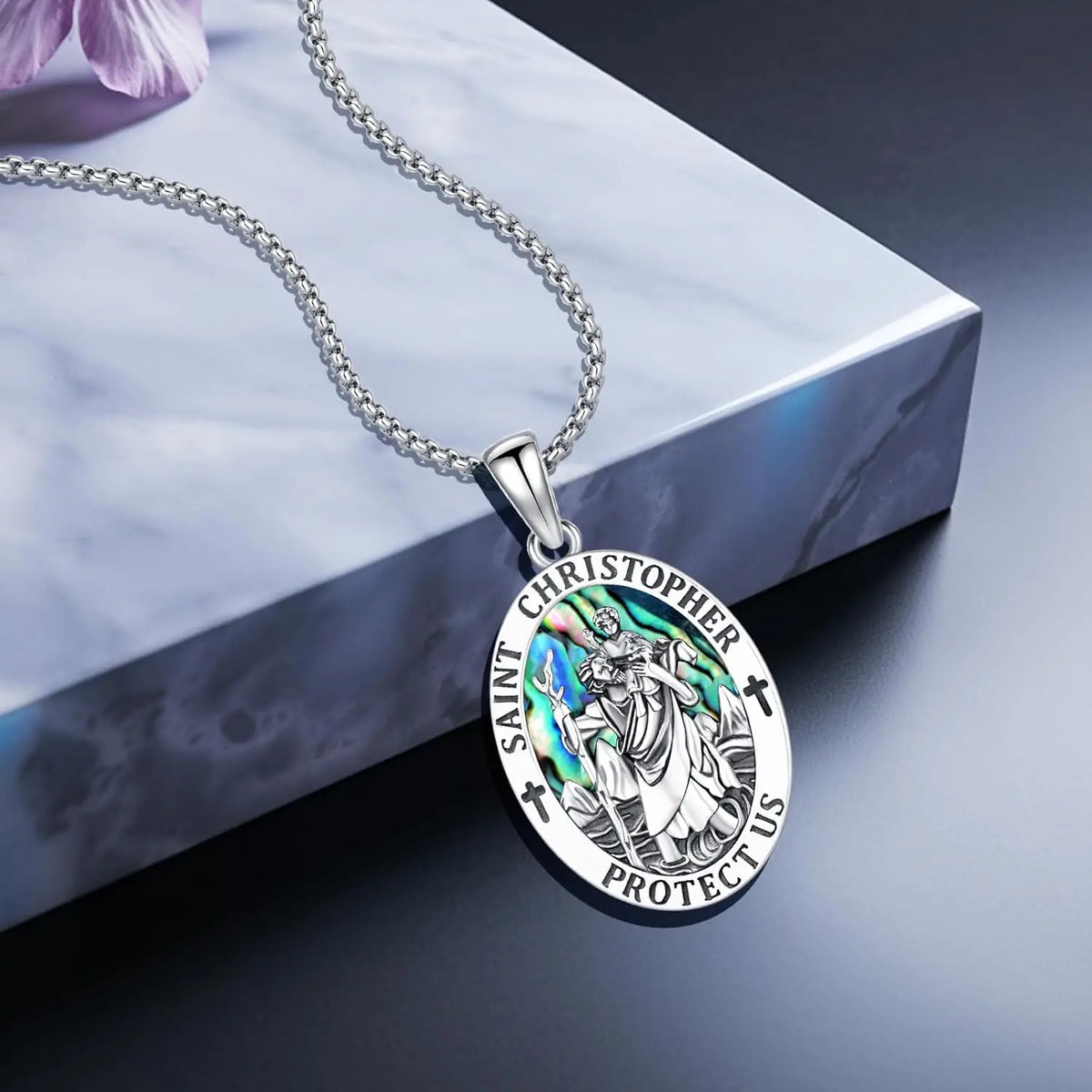 DRINSPER Sterling Silver Saint Christopher Protection Medal Necklace