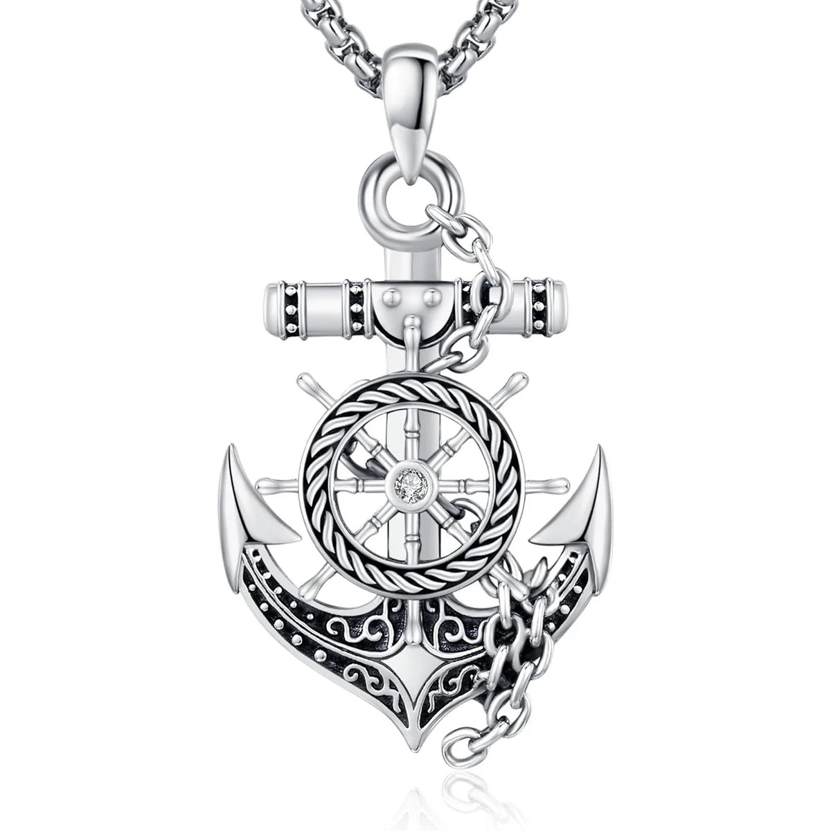 DRINSPER Sterling Silver Compass Pendant Necklace for Men and Women