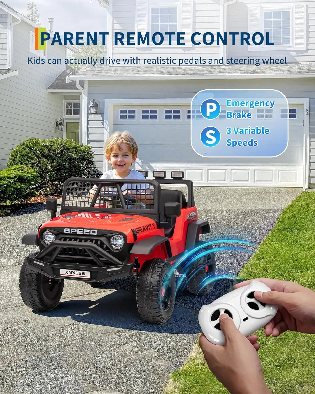 12V Kids Ride On Truck Car w/Parent Remote Control, 3 Speeds, Emergency Braking, LED Lights, Music & Horn Kids Electric Vehicles