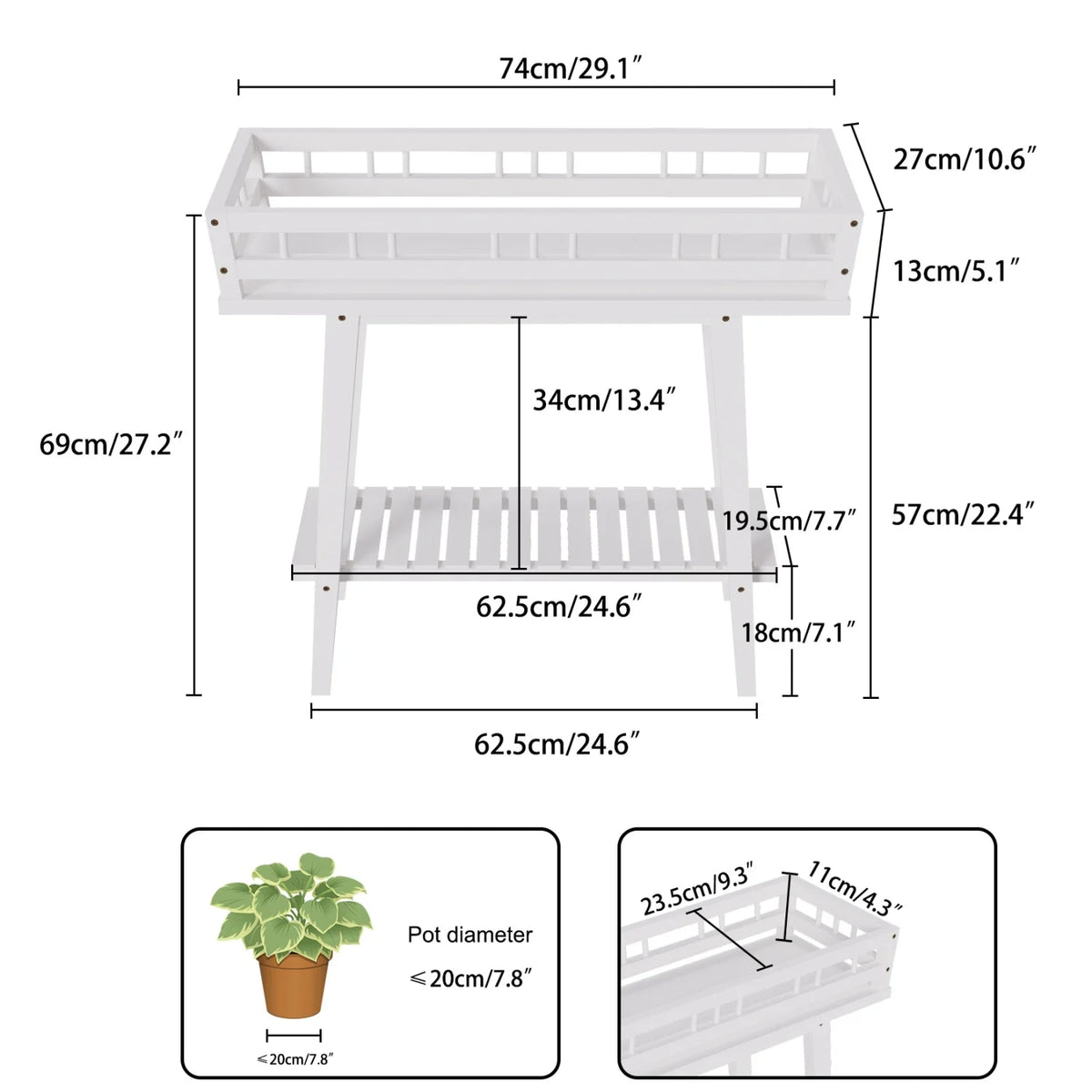 Bamboo Two Tier Plant Stand Shelf and Flower Pot Holder